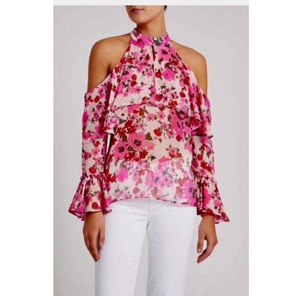 Misa Los Angeles Cold Shoulder Floral Blouse. - Picture 1 of 8